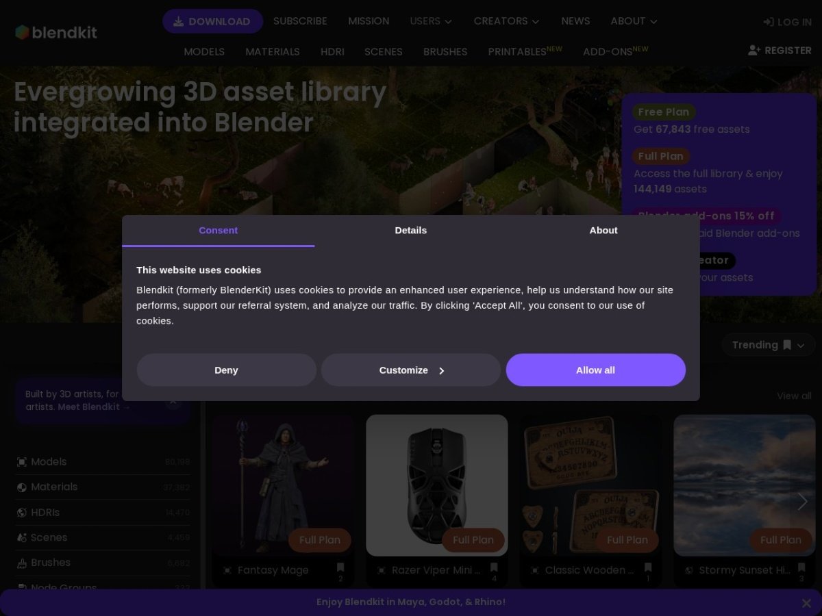 BlenderKit Blender içindeki Asset Browser ve N paneli entegrasyonu