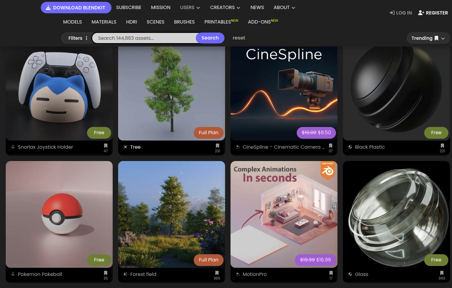 BlenderKit official website screenshot