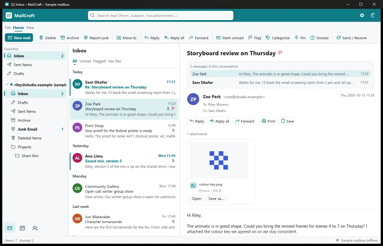 MailCraft (ZIDAN44) Outlook Klonu Arayüzü