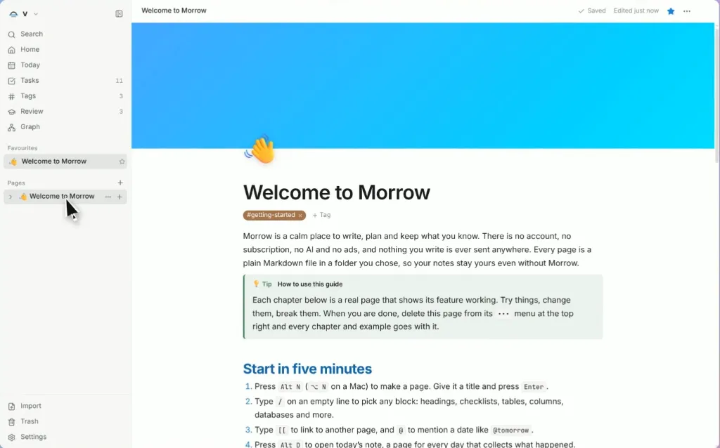 Morrow Notion Klonu Arayüzü