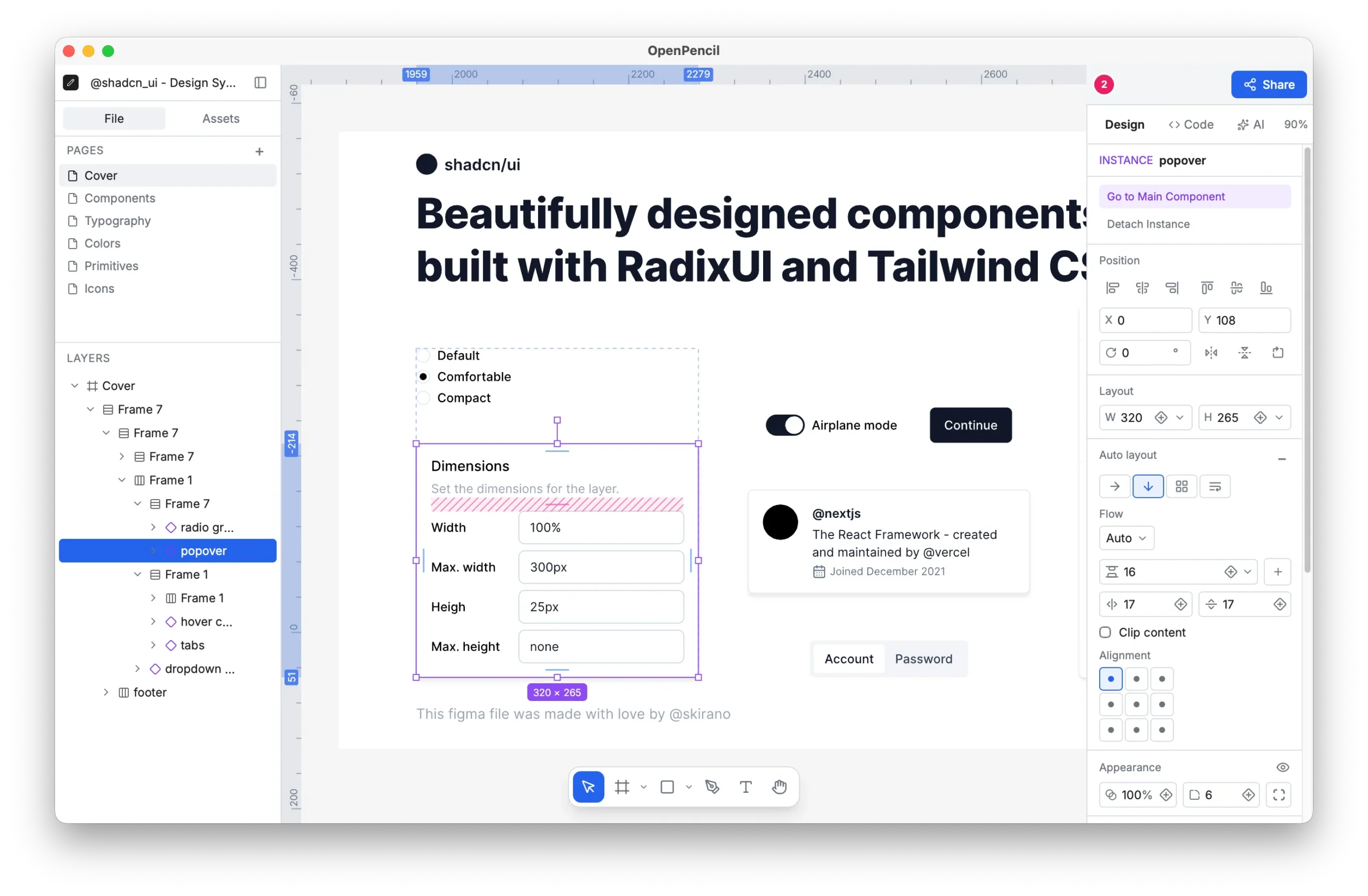 OpenPencil Figma Klonu Arayüzü