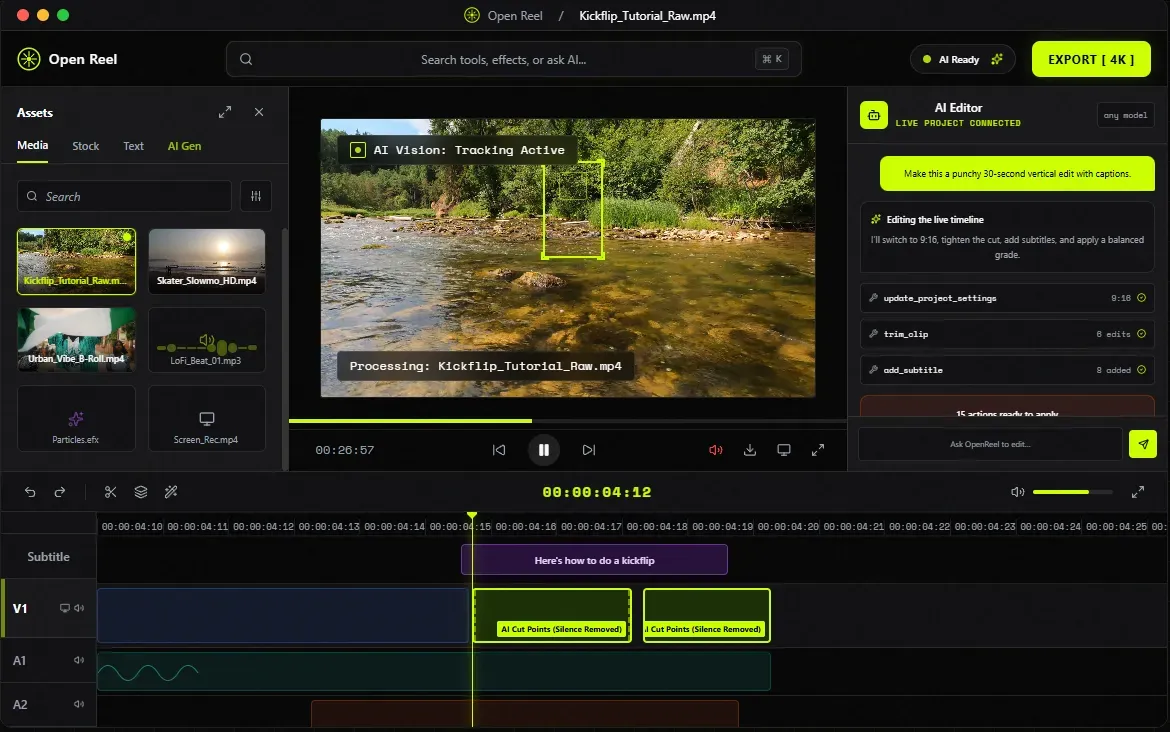 OpenReel Video CapCut Klonu Arayüzü