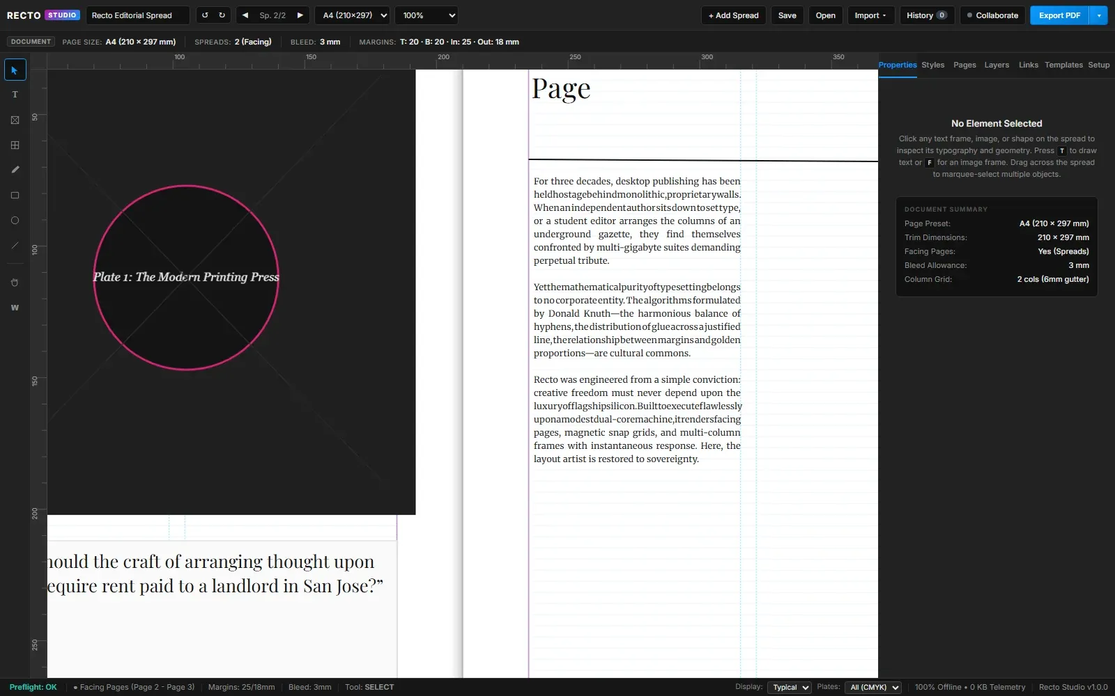 Recto Studio InDesign Klonu Arayüzü