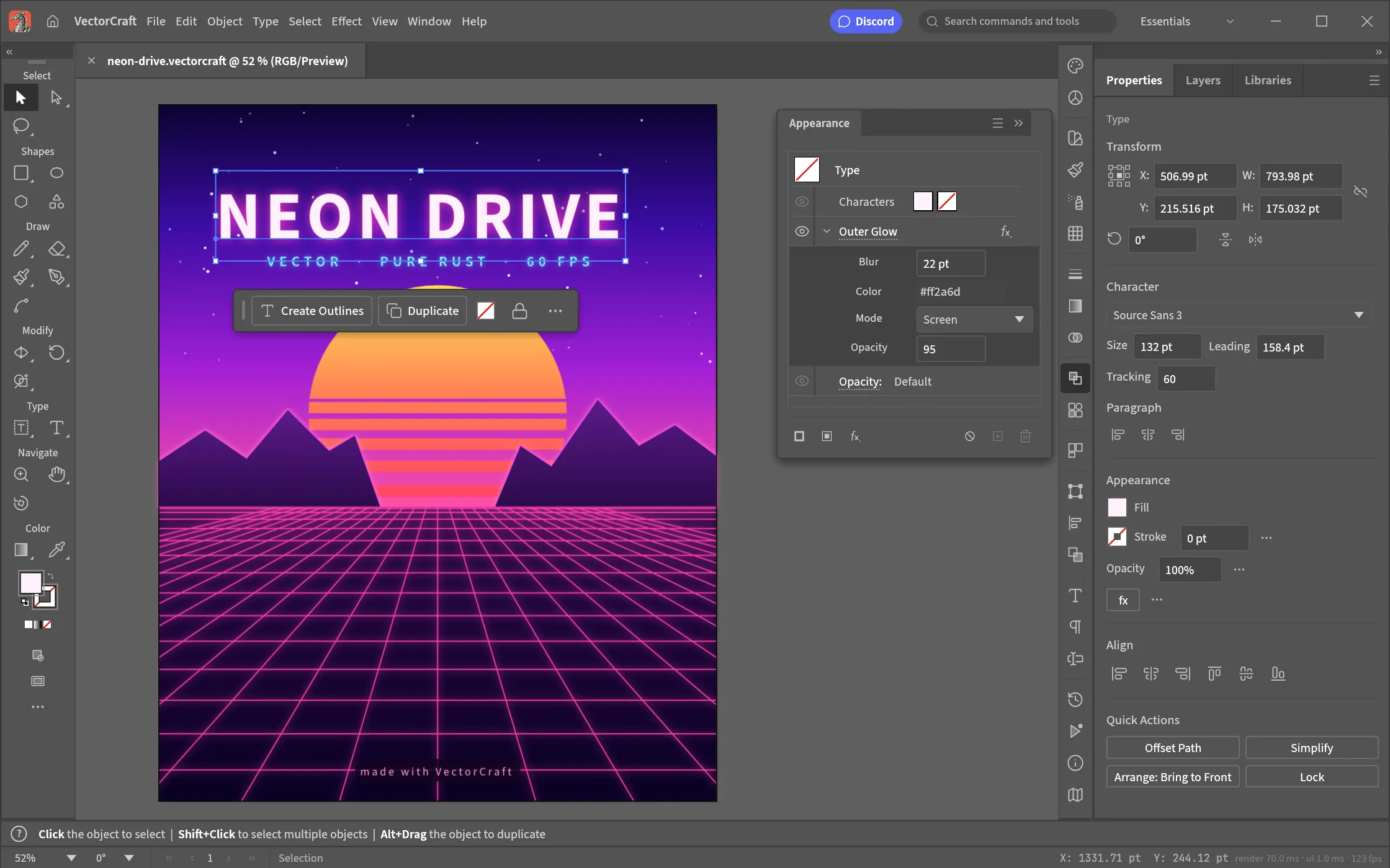 VectorCraft Illustrator Klonu Arayüzü
