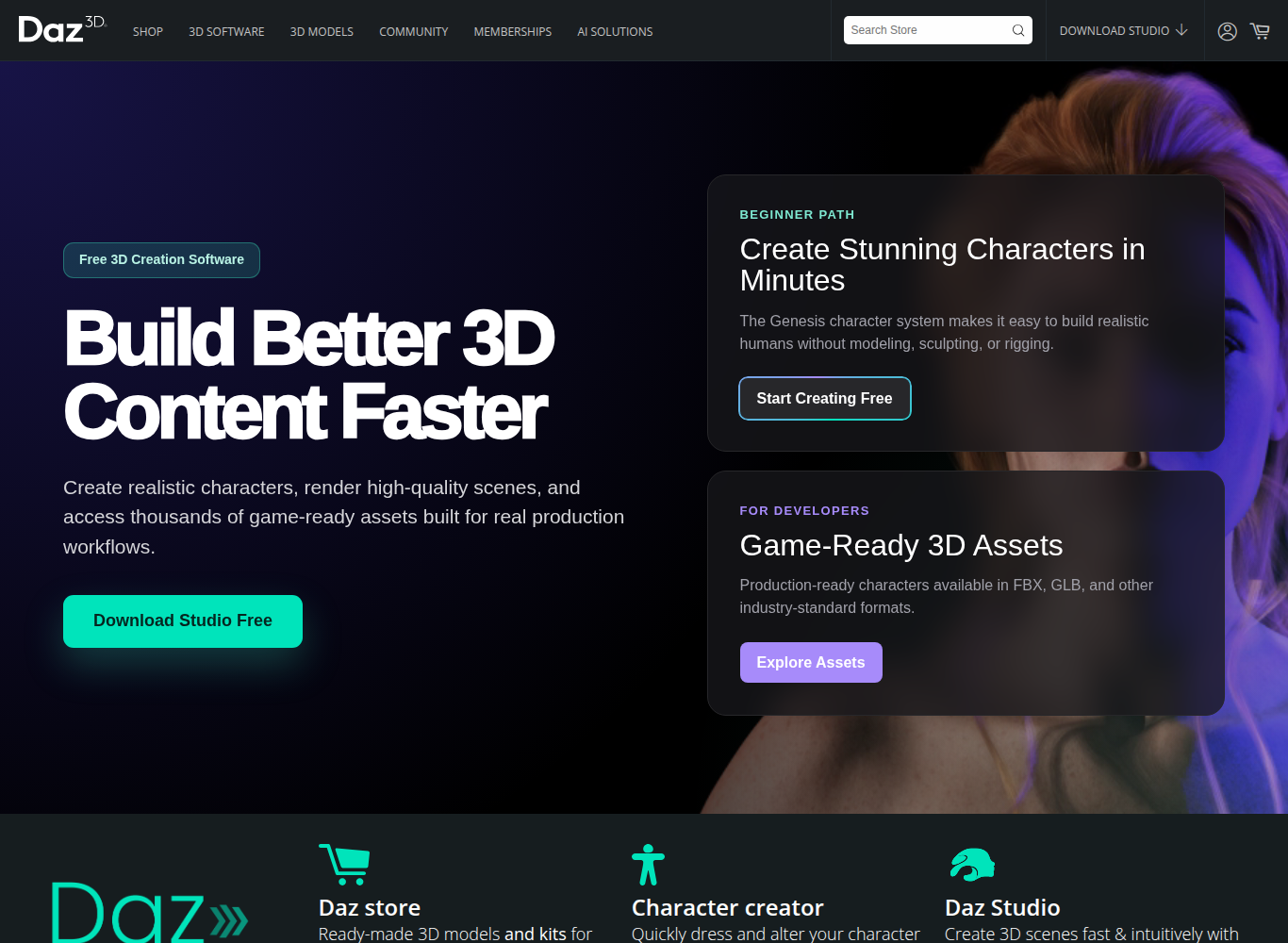 DAZ 3D official website screenshot
