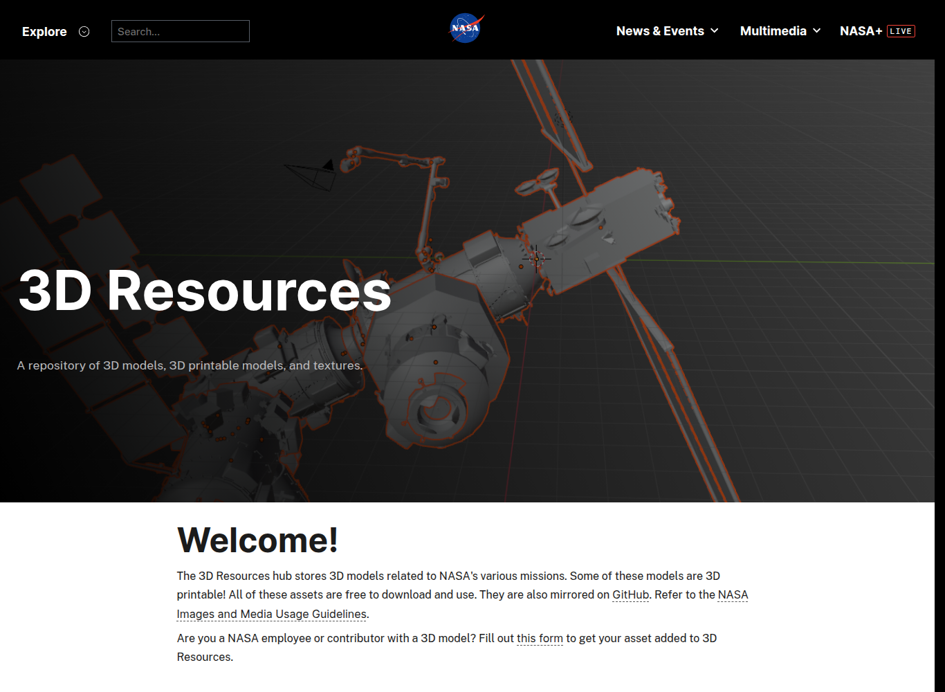 NASA 3D Resources official website screenshot